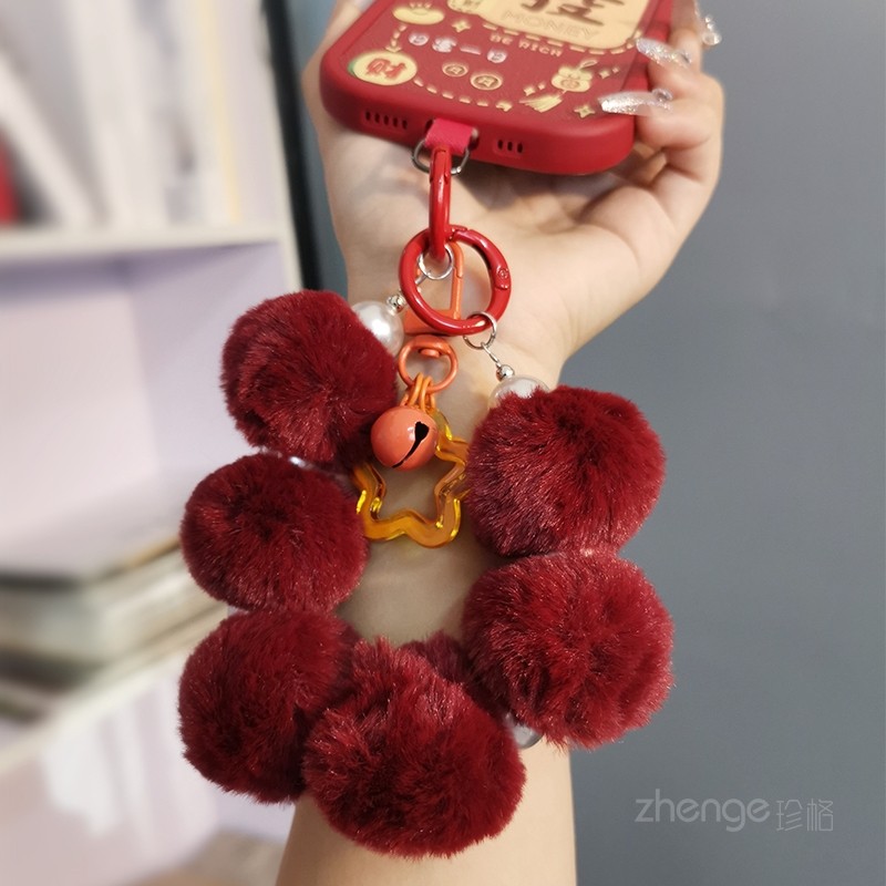 手机挂绳短款毛绒绒手腕带子冬季时尚毛球珍珠挂链带夹片壳防丢女,3C数码配件,手机挂件/手机链,淘宝优惠券,粉丝福利购,淘宝优惠卷