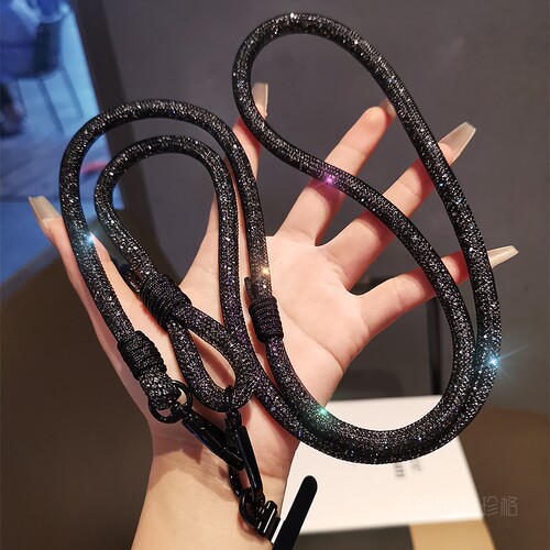 手机挂绳斜挎可背高级感网纱闪钻
