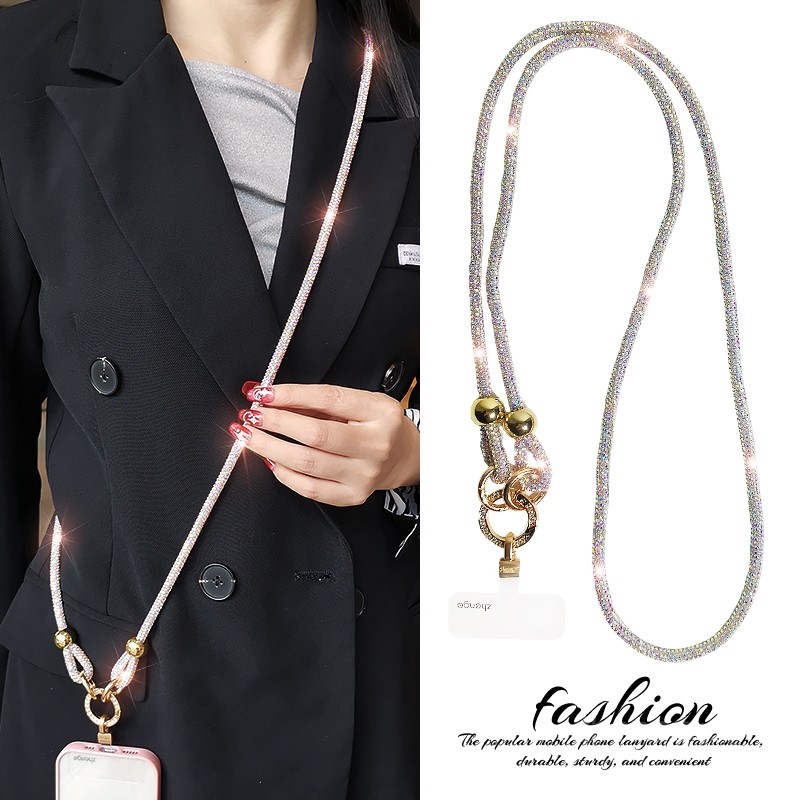 手机挂绳长款斜挎可背高端圆珠