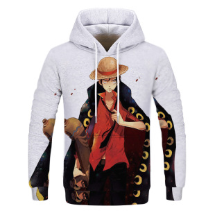 来图定制2022秋季潮流新款卡通动漫海贼王3D数码印花男士带帽卫衣