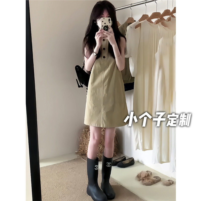 150小矮个子复古工装无袖背心连衣裙女夏感宽松显瘦a字中长裙