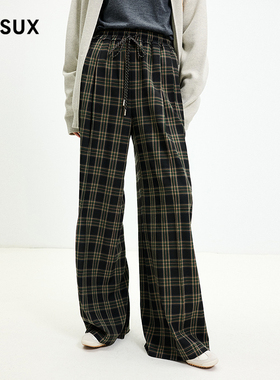 MESUX米岫新品复古经典怀旧格纹运动高腰休闲裤女MMWUQ416