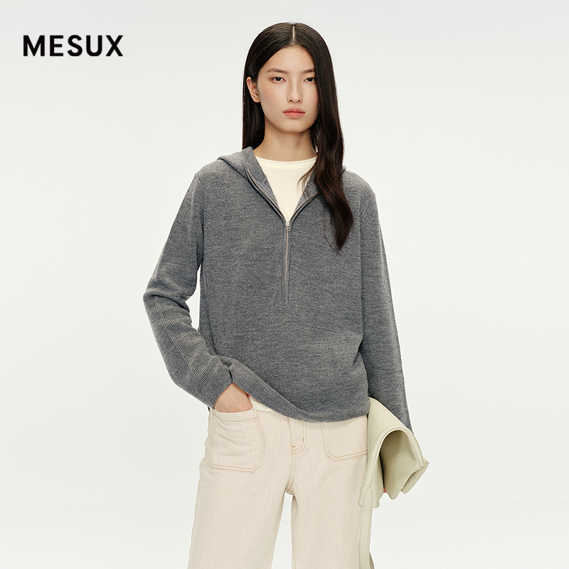 MESUX米岫25秋治愈衫系列羊毛带帽休闲针织毛衣上衣外套MNFUE421