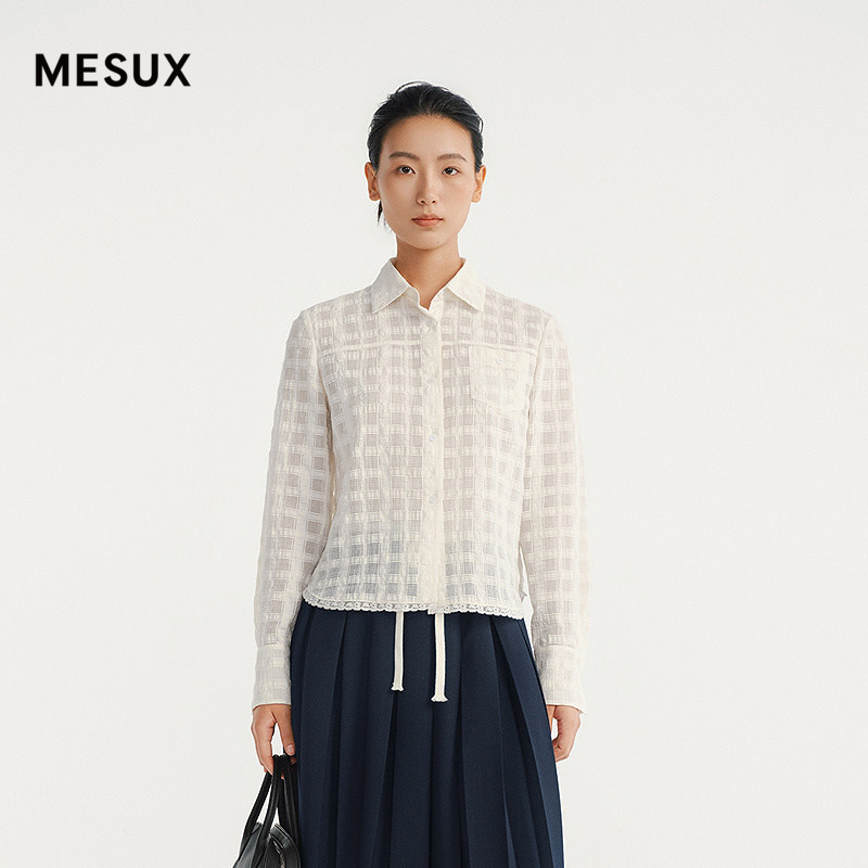 MESUX米岫26冬棉麻混纺格纹泡泡肌理衬衫MOWUC402