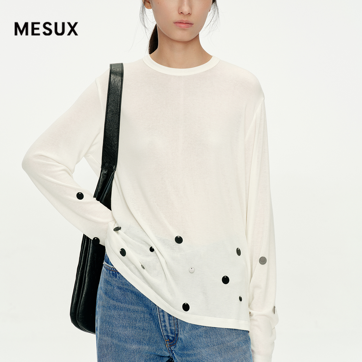 [李小冉同款]MESUX米岫25冬羊毛混纺亲肤钉珠套头针织衫MNWUD501