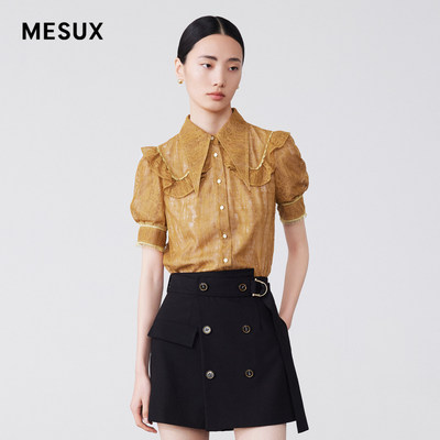 MESUX米岫秋季新品荷叶边蕾丝短袖衬衫女MKSUC201