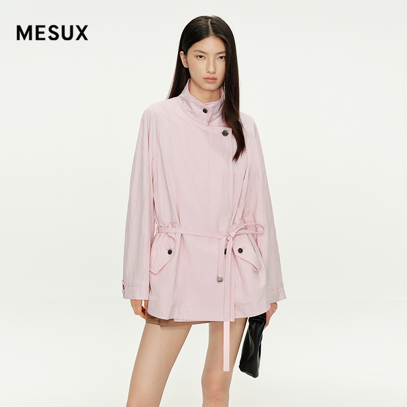 MESUX米岫25秋立领塑腰宽松落肩简约中长外套H型外套上衣MNFUH201