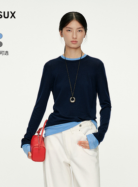MESUX米岫冬治愈衫系列羊毛撞色假两件长袖可机洗针织衫MNWUE425