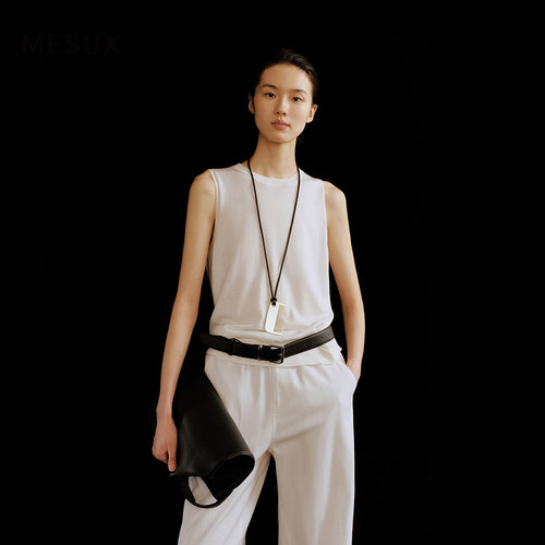 MESUX米岫26秋后中挑洞花型质感短袖针织上衣MOFUE203