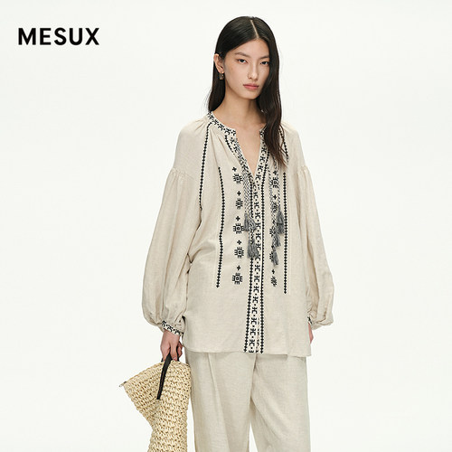 MEUX米岫2025亚麻长袖上衣