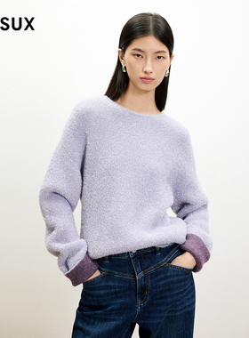 MESUX米岫绵羊毛含羊驼毛保暖双色圆领长袖毛衣女MMWUE409