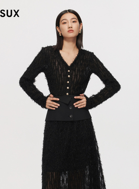 MESUX米岫新品【日本进口面料】黑色蕾丝上衣女MMSUD512