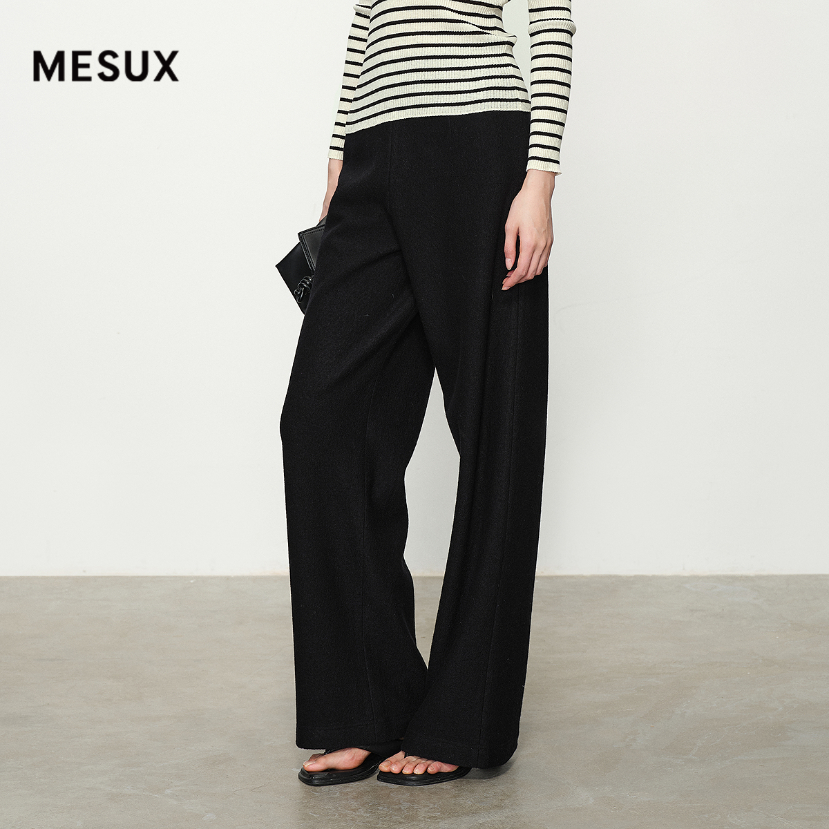 MESUX米岫秋冬100%绵羊毛高腰直筒显瘦休闲裤MMWUQ415
