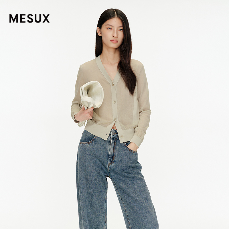 MESUX米岫25秋迪木尔风静奢显瘦设计感上衣短款针织开衫MNFUE505