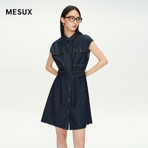【博主同款】MESUX米岫夏美式复古弹力牛仔无袖连衣裙MNMUO301