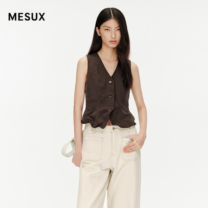 米岫乌木系列V领修身短款马甲