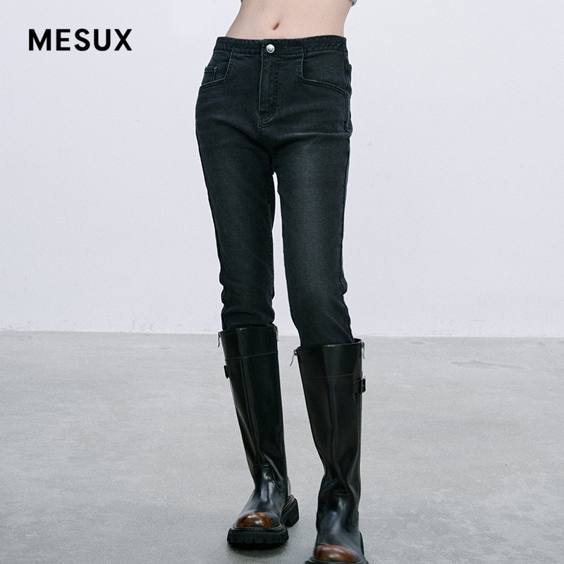 MESUX米岫新品女装做旧风经典高弹小脚牛仔裤MMWUR411