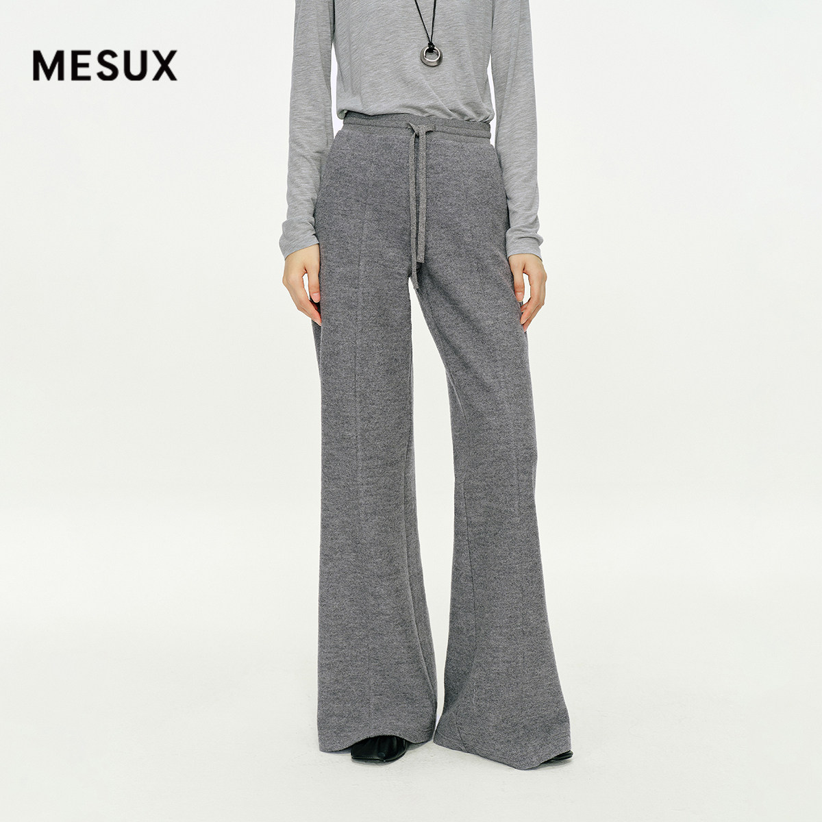 MESUX米岫25冬迪木尔风复古羊毛针织绒感喇叭抽绳休闲裤MNWUQ408,女装/女士精品,休闲裤,淘宝优惠券,粉丝福利购,淘宝优惠卷