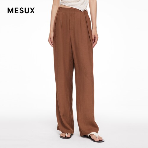 MESUX米岫新品女高腰休闲宽松拖地直筒裤西装裤MMMUQ409