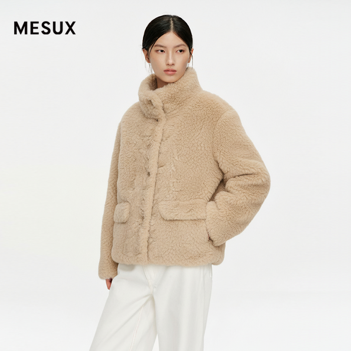 MESUX米岫25冬仿皮草质感数码提花直身毛呢外套MNWSH401