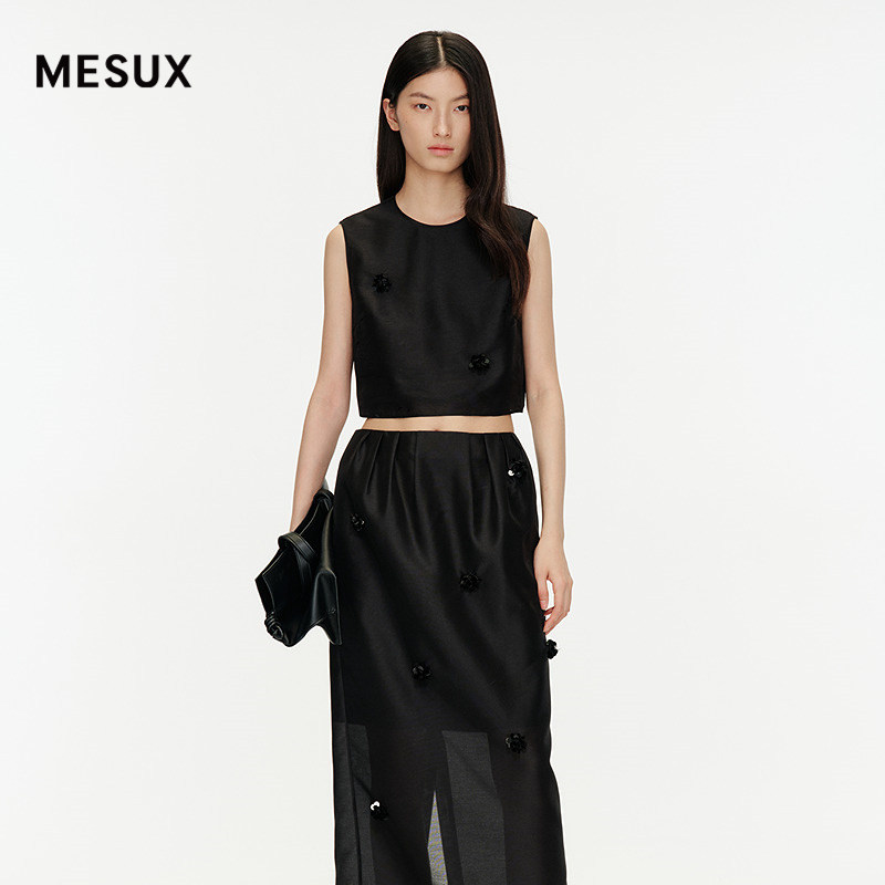 MESUX米岫春[天鹅湖系列]重工法式圆领立体钉珠上衣马甲MNFUD202