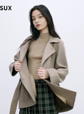 MESUX米岫绵羊毛风西装领中长款大衣毛呢外套女装MMWUI402