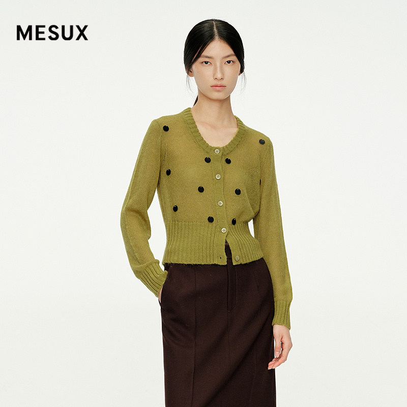 MESUX米岫25冬1/28NM马海毛绵羊毛混纺钉珠设计开襟毛衫
