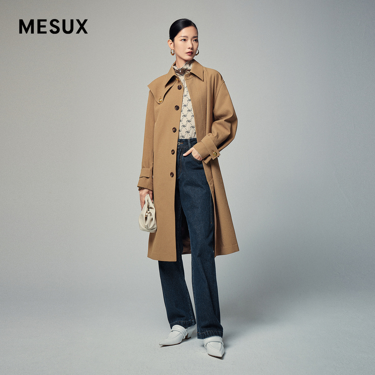 MESUX米岫时尚设计米岫系带单排扣风衣MLWUG201