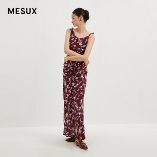 长款 印花调节腰无袖 礼服裙MMFUO202 女装 MESUX米岫新品