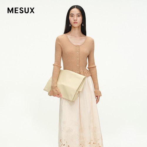 MESUX25水溶羊毛复古荷叶领修身通勤短款开襟毛衫MNSUE503