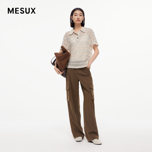 MESUX米岫新品女装咖啡色高腰显瘦工装裤MMFUQ408