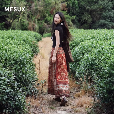 MEUX米岫25夏波嬉风印花半身长裙