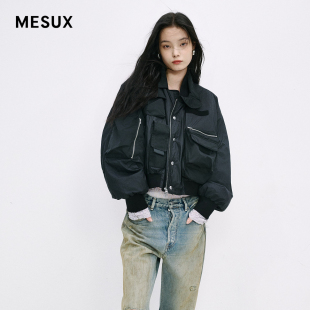 风宽松机车夹克羽绒服MMWUL209 黑色工装 MESUX米岫新品 女装