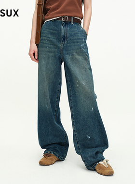 MESUX米岫25手工涂鸦经典水洗直筒复古怀旧牛仔裤MNSUR407