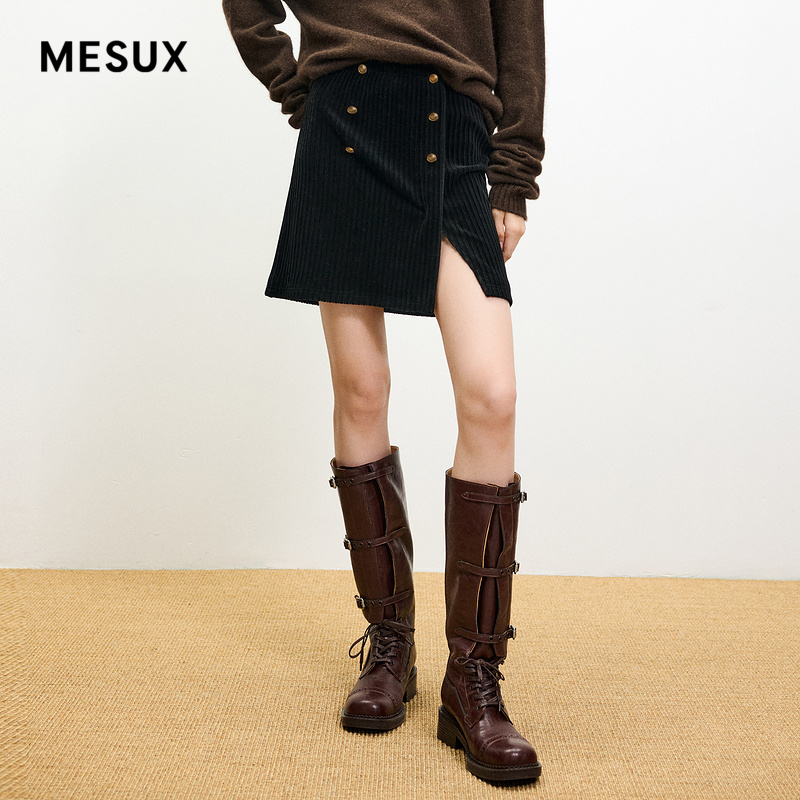 MESUX米岫双排扣高腰短款半身裙短裙女设计感裙子MMWUS204