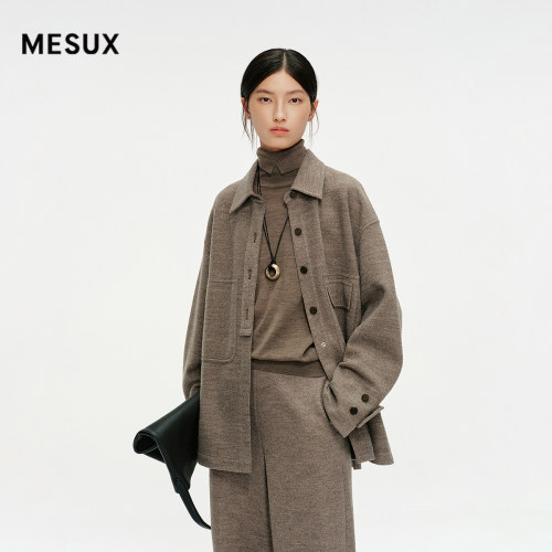 MESUX米岫25冬迪木尔风简约羊毛舒适翻领休闲衬衫外套MNWUC405