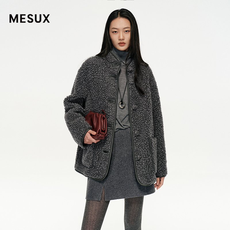 MESUX米岫25冬仿泰迪毛静奢新中式H型国风立领中长款外套MNWUH609