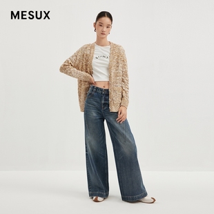 花纱开衫 宽松型V领中长款 MMFUE513 女装 MESUX米岫新品