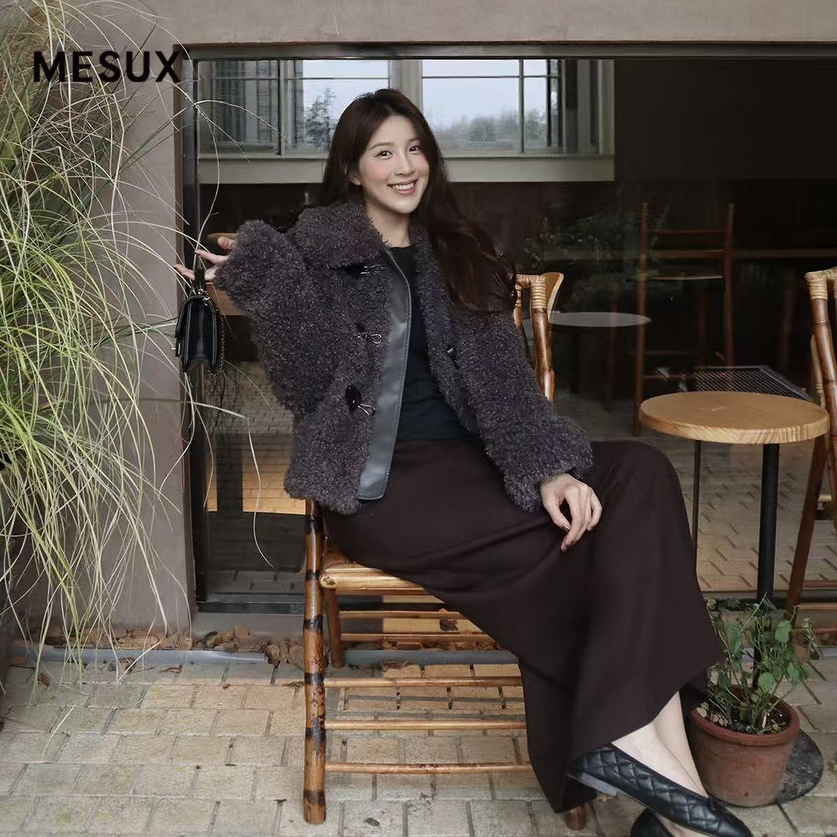 [罗予彤同款]MESUX米岫撞色设计垂顺抗皱H型系带半身裙MNWUS402