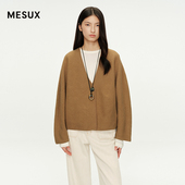 MESUX米岫25秋疗愈绒感绵羊毛驼色V领开襟毛衫 外套上衣MNFUE515