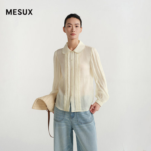 MESUX米岫26春夏轻薄透气苎麻面料娃娃领手工塔克褶衬衫MOSUC423