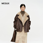 MESUX米岫25冬简约复古时髦慵懒风仿毛皮翻领防风外套女MNWUH613