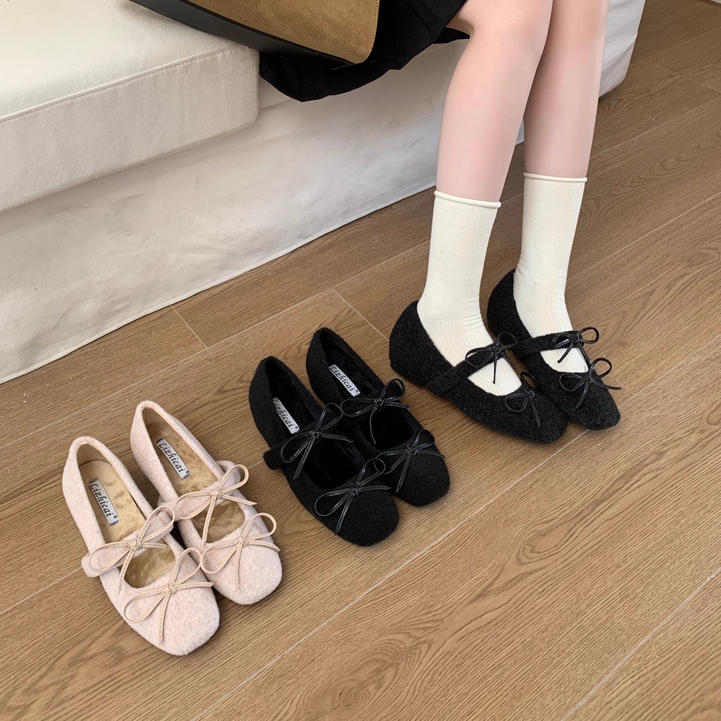 法式蝴蝶结玛丽珍鞋女内增高方头