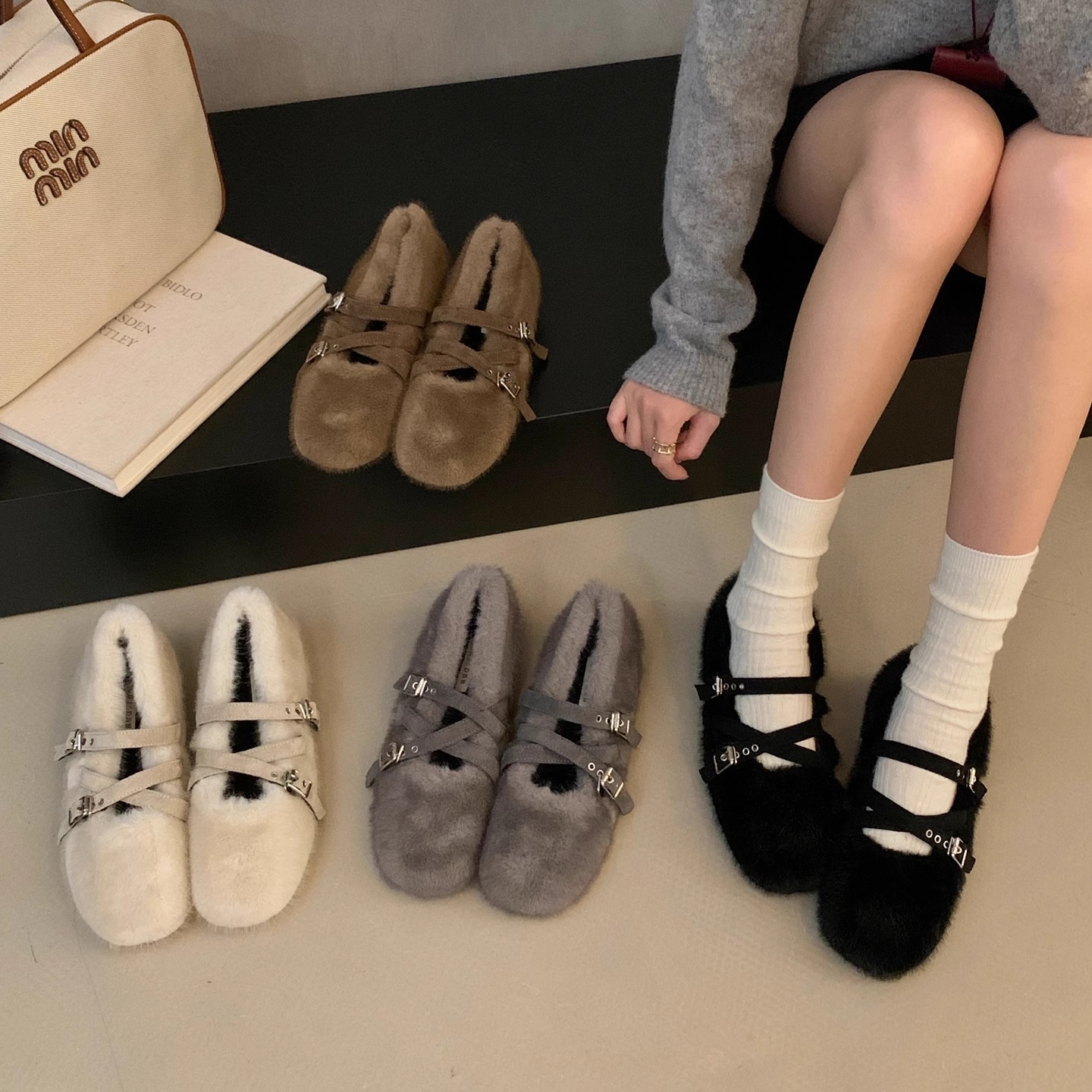 毛毛鞋女2025年新款冬季加绒保暖