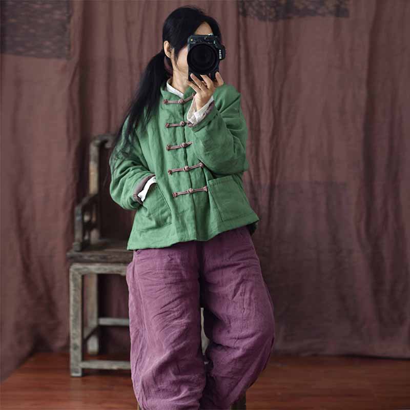 宽松盘扣文艺女中式开衫短款棉衣