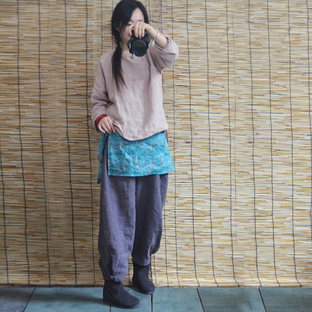 春秋款左岸壹旧原创亚麻小衫文艺复古斜襟棉麻女盘扣上衣裤子长袖