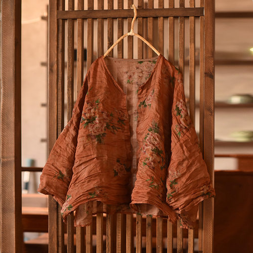 苎麻衬衫夏季文艺复古宽松对襟