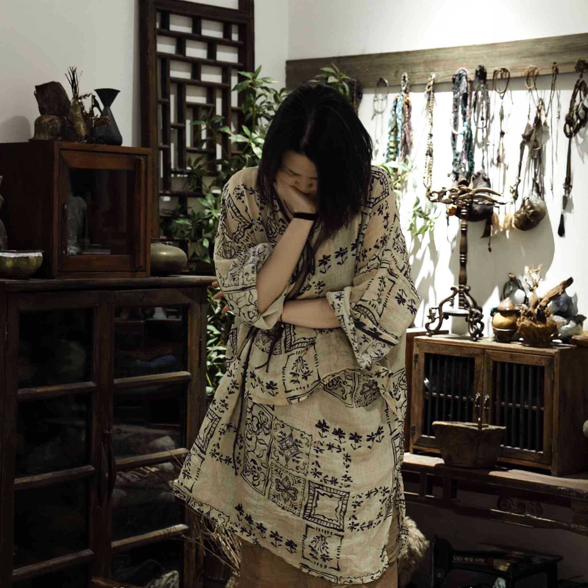 素年未央苎麻印花2026女中长袍裙