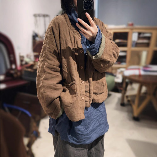 素年休闲文艺复古纯色亚麻棉衣