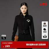 TI黑色一体绒运动短卫衣女装 百搭正肩休闲上衣尤缇时尚 冬季 新款